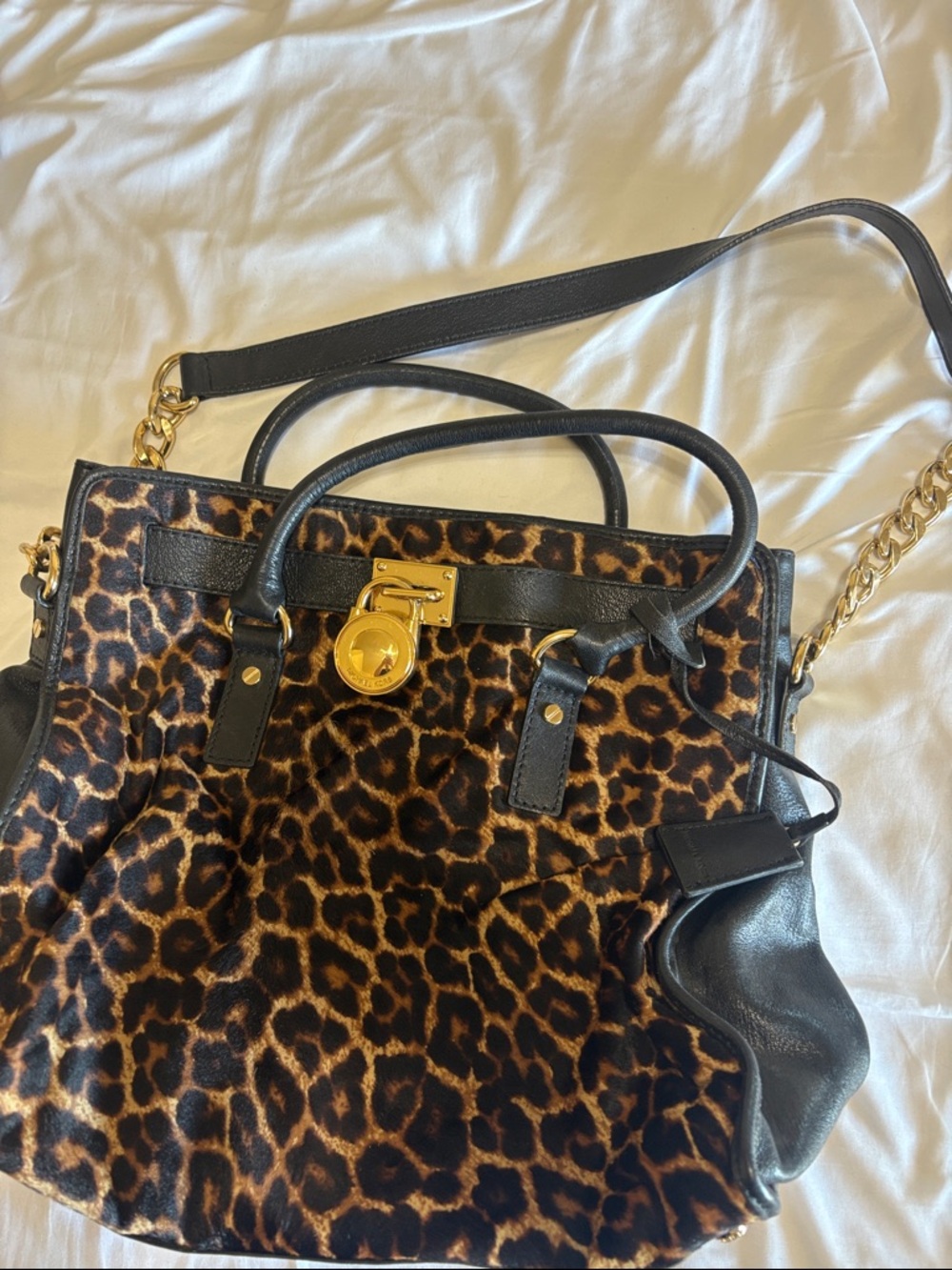 Michael Kors Leopard Print Tote with Black Trim and Gold Hardware
